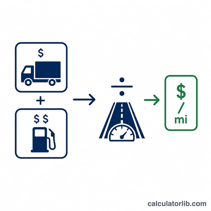 Diagram showing fixed and variable costs combining and dividing by total miles to give cost per mile