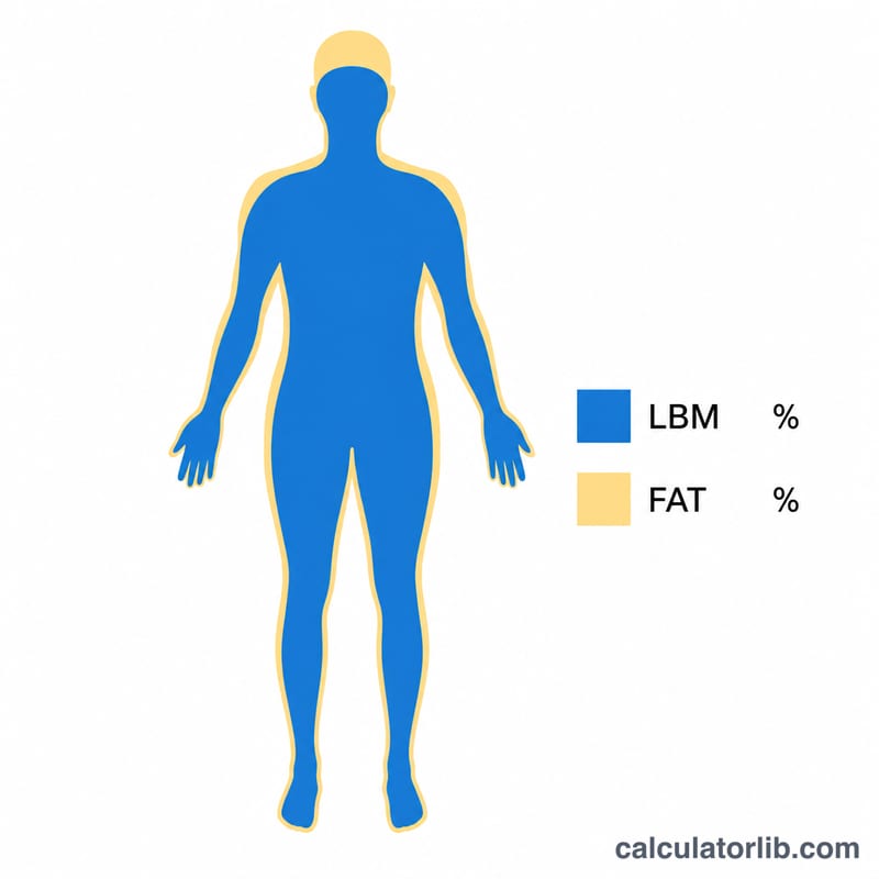 Body silhouette divided into lean body mass and fat mass portions