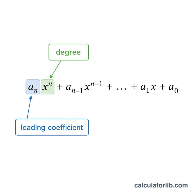 Polynomial with its highest-power term highlighted to show degree and leading coefficient