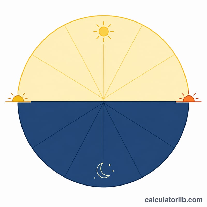 Circular diagram dividing a 24-hour day into six daytime and six nighttime temporal hours anchored at sunrise and sunset