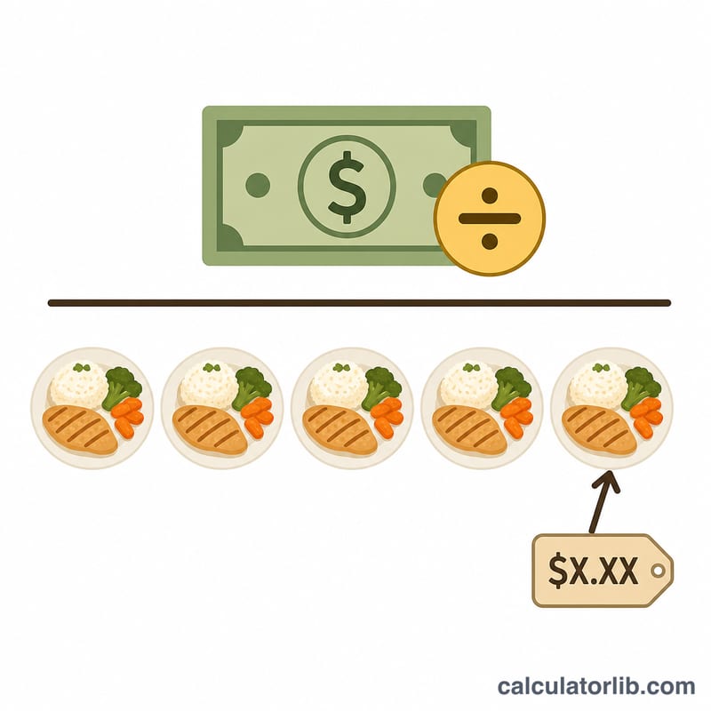 Total cost divided across several serving plates equals cost per single plate