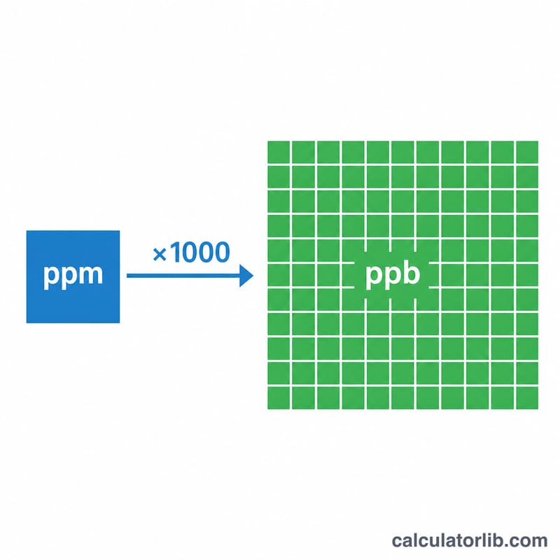 Scale bar showing one ppm equals one thousand ppb