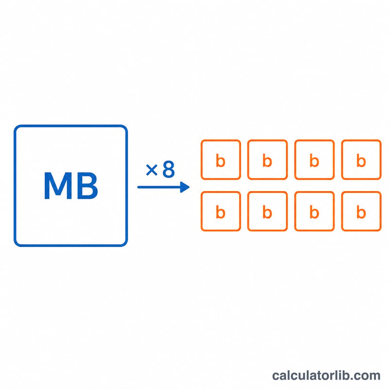 One byte equals eight bits, so MB/s multiplied by eight gives Mbps