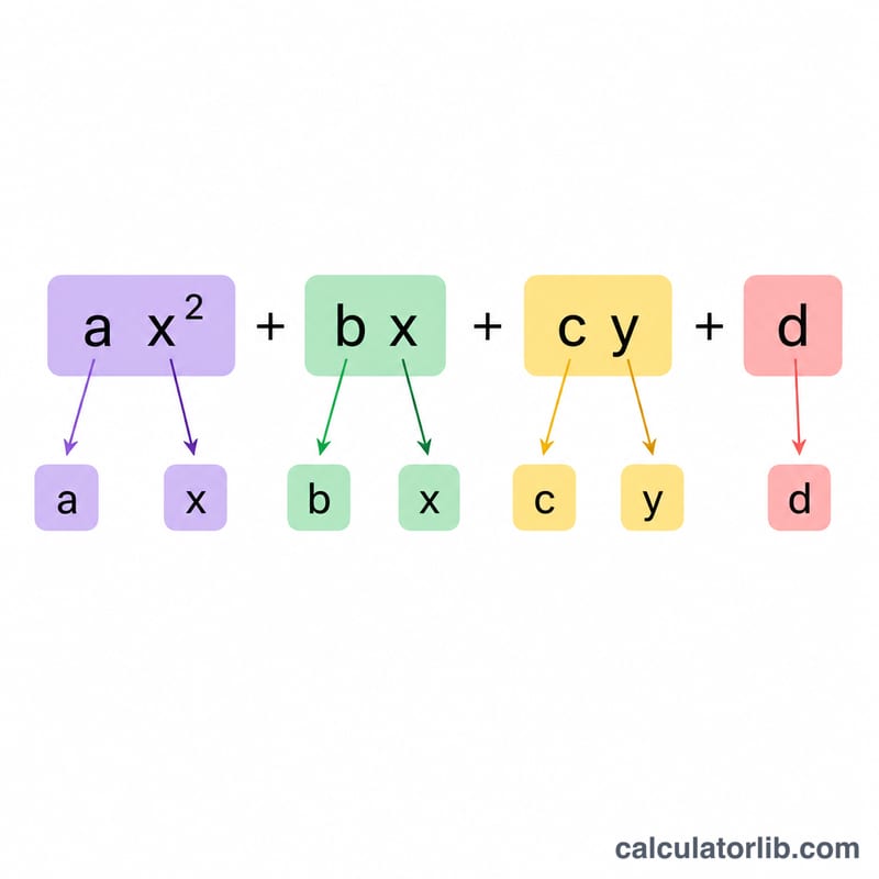 Algebraic expression with labeled coefficient and variable parts