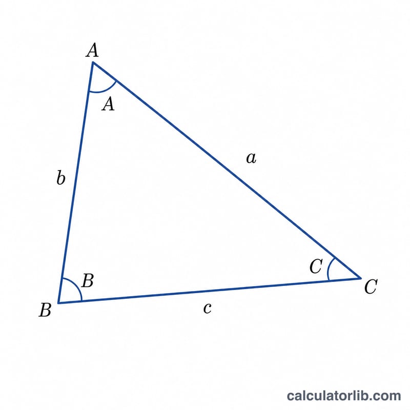 Scalene triangle with three unequal sides a, b, c and opposite angles A, B, C labeled
