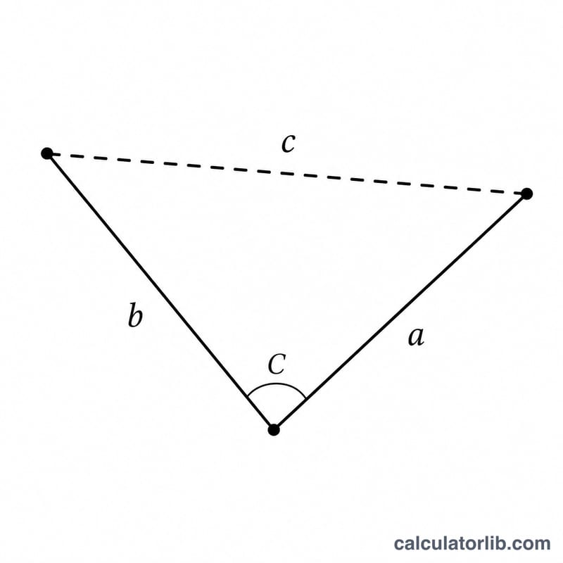 Triangle with two known sides a and b and the included angle C between them, with unknown side c opposite