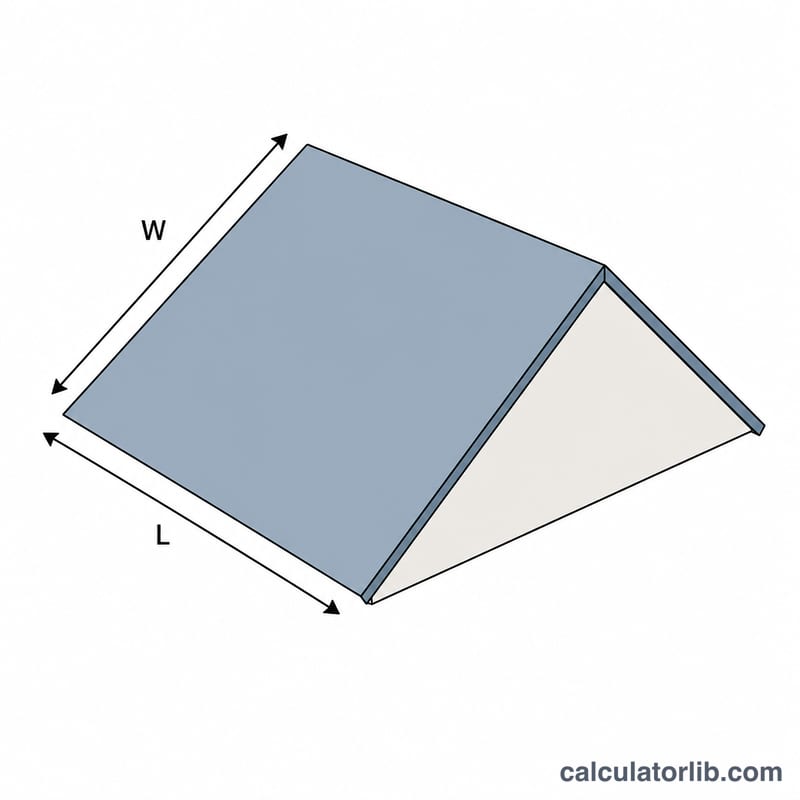 Flat diagram of a gable roof showing two sloped planes with length and width dimensions