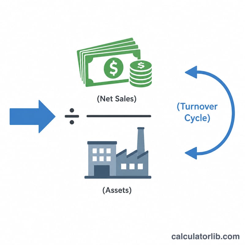 Diagram showing net sales divided by average total assets equals turnover