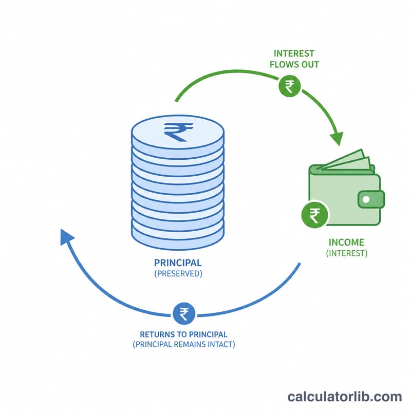 Diagram showing principal staying intact while only interest is paid out as income