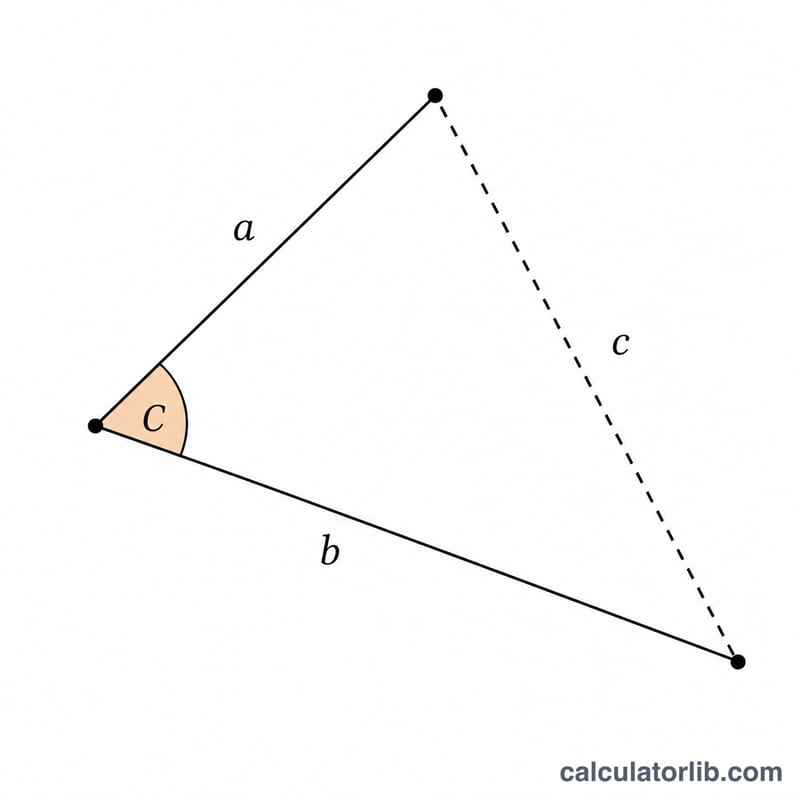 Triangle with two known sides a and b enclosing angle C, opposite side c unknown
