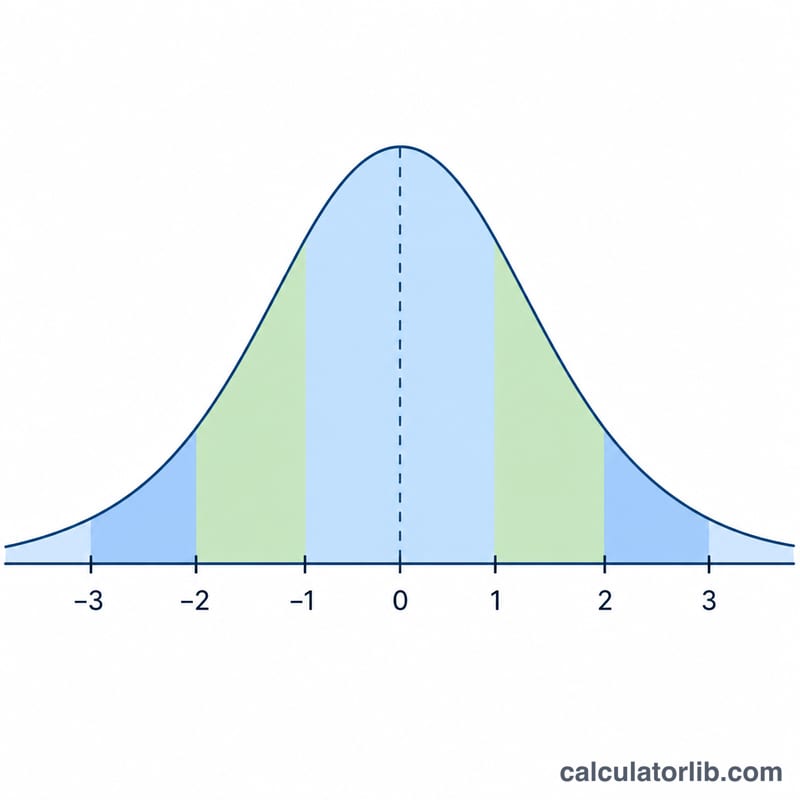 Bell-shaped normal distribution curve with z-score scale beneath it
