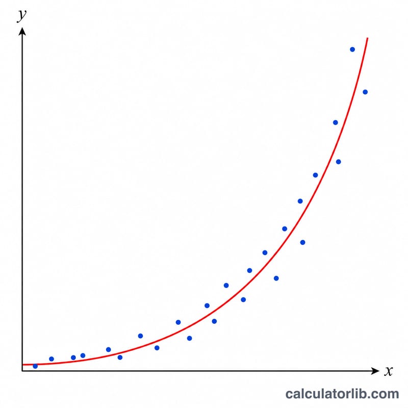Scatter plot of data points with a fitted exponential curve rising steeply