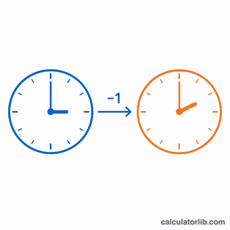 Two clock faces showing a one hour difference between Eastern and Central time zones