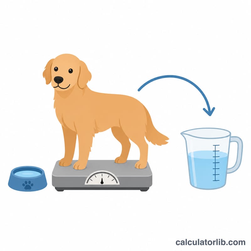 Perro en una báscula conectada a un bol de agua y una taza medidora