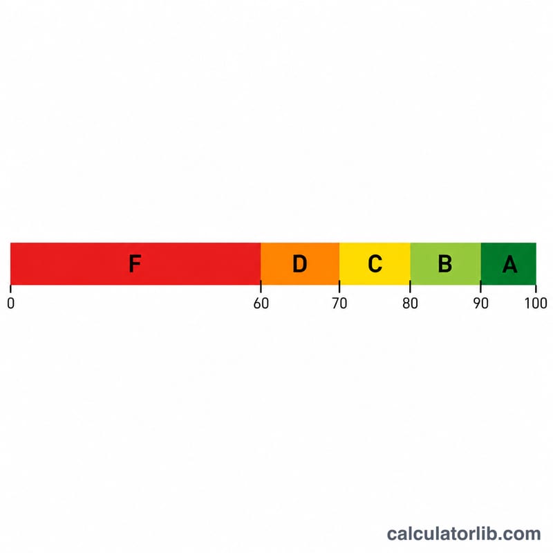 Percentage scale from 0 to 100 split into letter grade bands F, D, C, B, A
