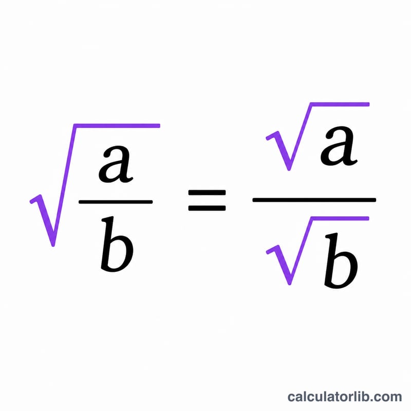 Diagram showing the square root of a over b equals square root of a divided by square root of b