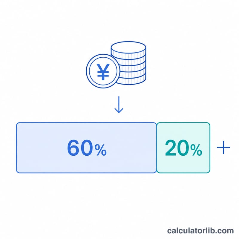 60％の補償と20％の特別手当が合わさって休業給付の総額となることを示す図