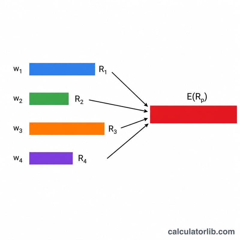 Diagram showing portfolio weights and asset returns combining into a single weighted-average expected return