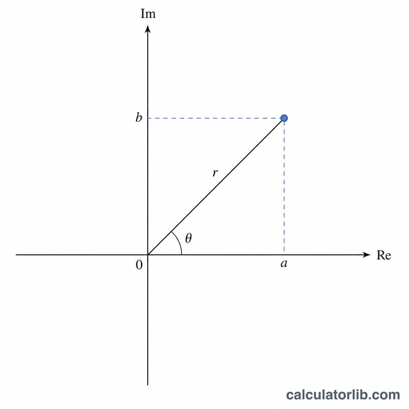 Complex number plotted as a point in the plane with modulus and argument angle marked