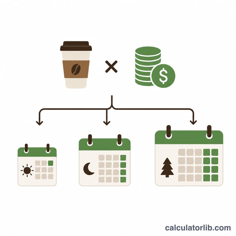 Diagram showing one cup times price scaling into daily, monthly and yearly cost