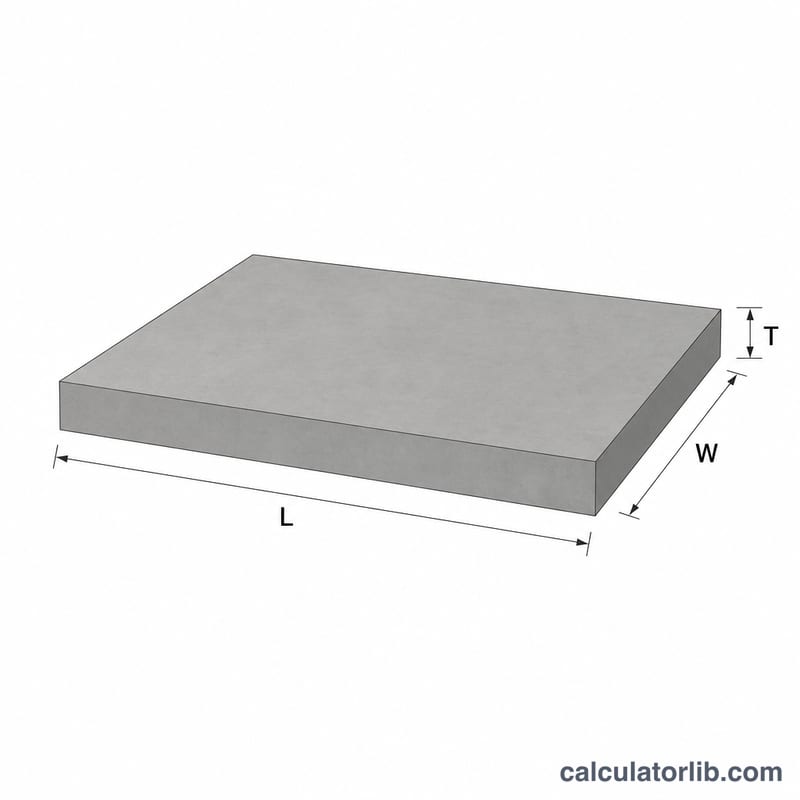 Driveway slab with length, width and thickness labeled