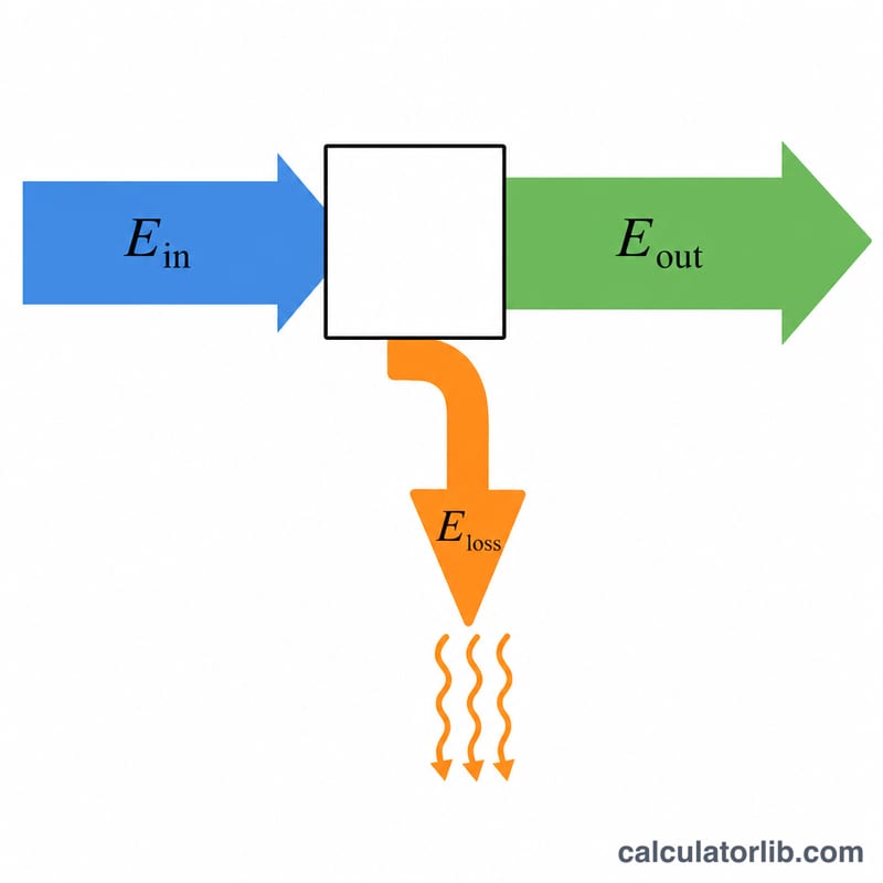 Energy flow diagram showing input splitting into useful output and losses