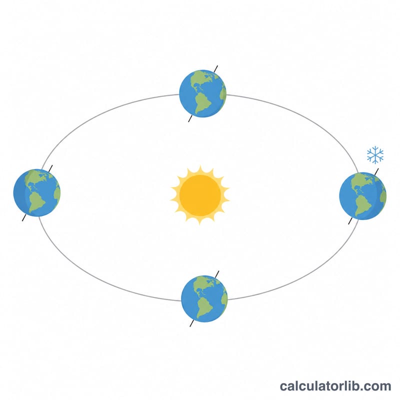 Earth orbit diagram highlighting the December solstice with the sun's tilt
