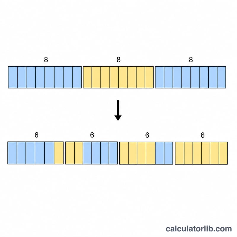 Diagram showing three 8-bit bytes regrouped into four 6-bit Base64 characters