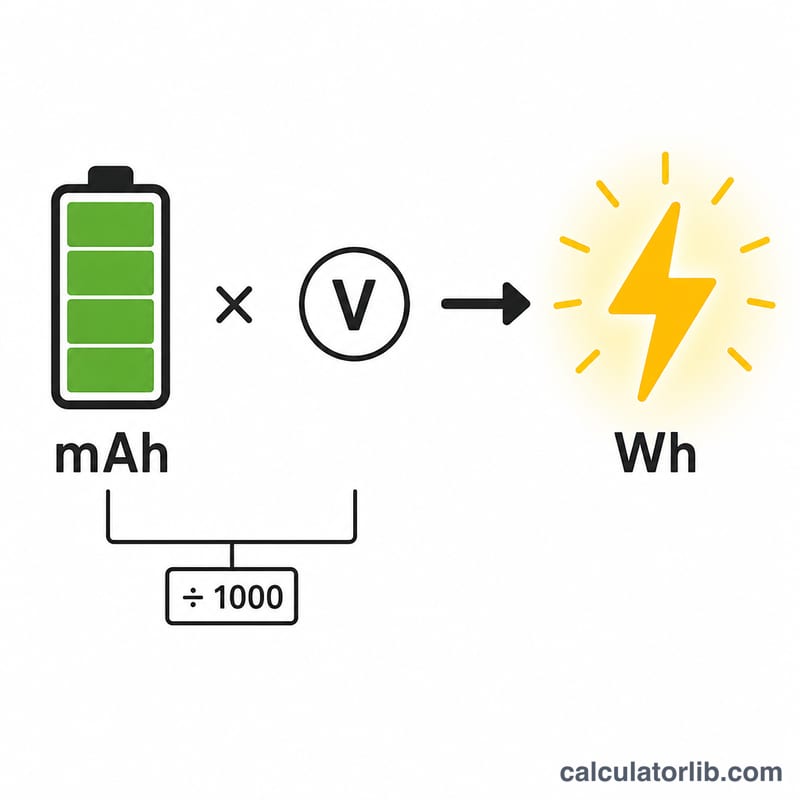 將毫安時和電壓換算為瓦時的示意圖