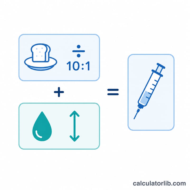 Diagram showing meal bolus plus correction bolus equals total insulin dose