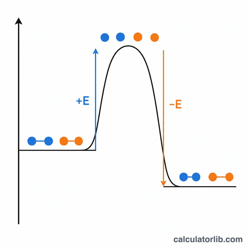 Energy diagram showing energy absorbed to break reactant bonds and energy released forming product bonds