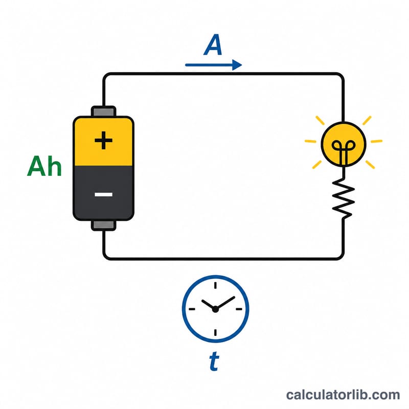Battery connected to a load showing capacity, current and time relationship