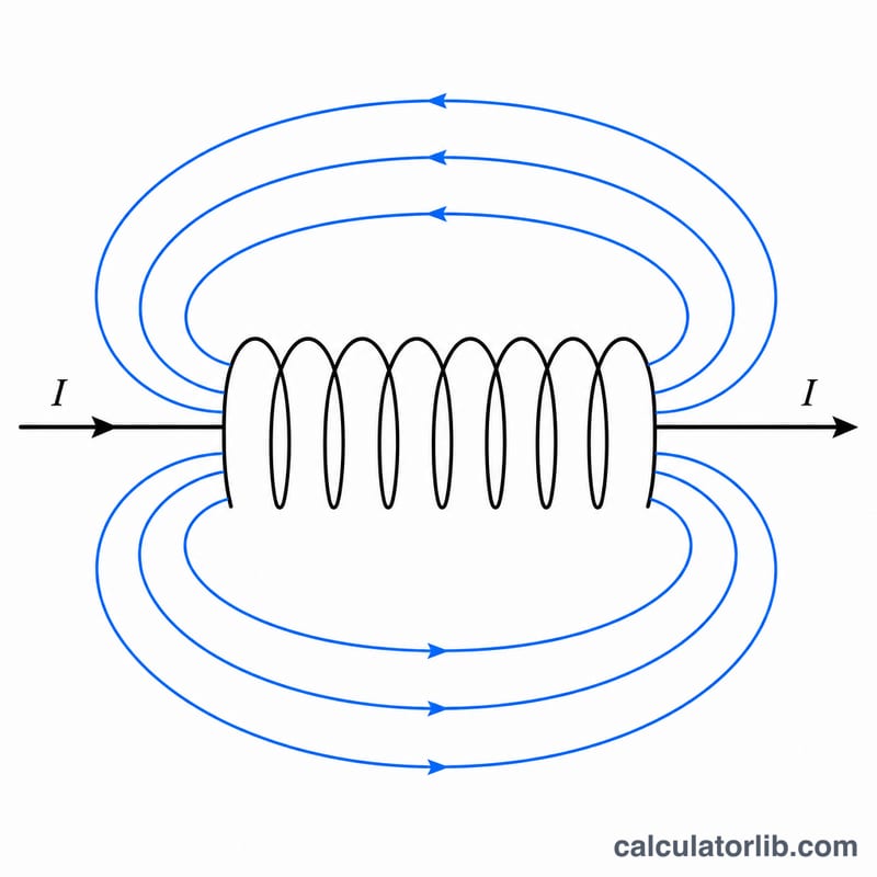 Bobine d'inductance avec lignes de champ magnétique et courant