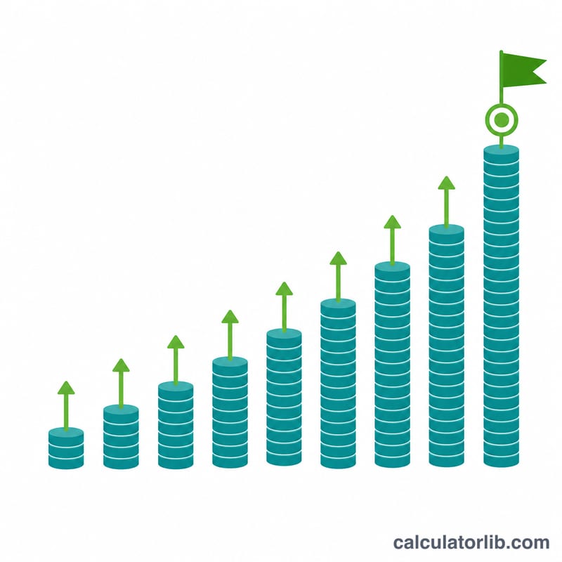 Stacked monthly deposits growing into a savings goal