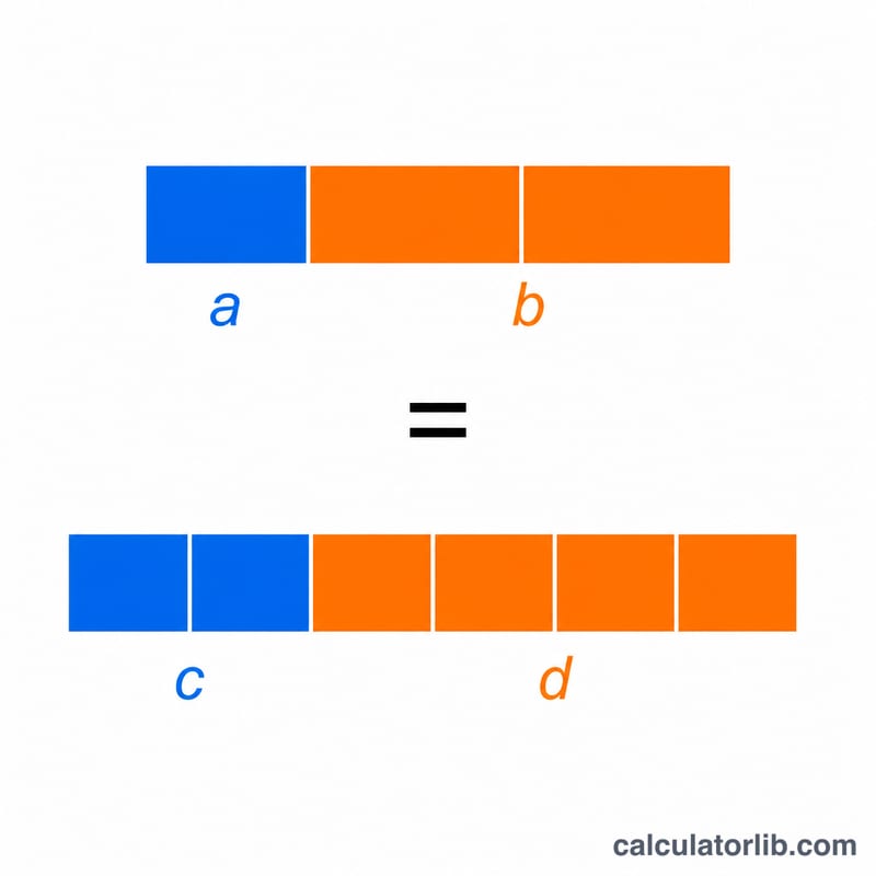Two rectangles divided into proportional parts showing the ratio 1 to 2 equal to 2 to 4