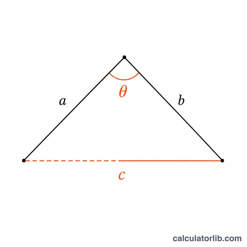 Triangle with two sides a and b and included angle, opposite unknown side c