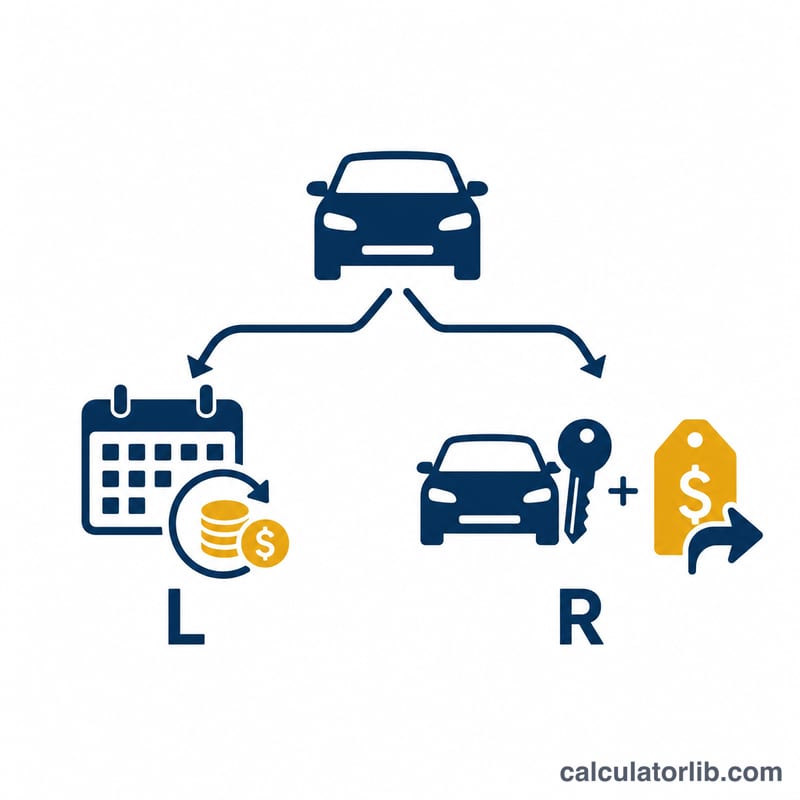 Two-path diagram comparing leasing versus buying a car