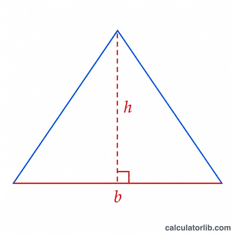 Triangle with base b along the bottom and a dashed vertical height h to the apex