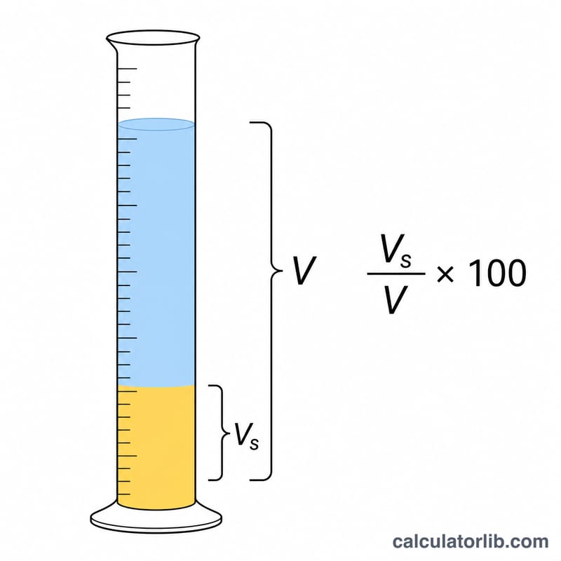Diagram showing solute volume as part of total solution volume in a graduated cylinder