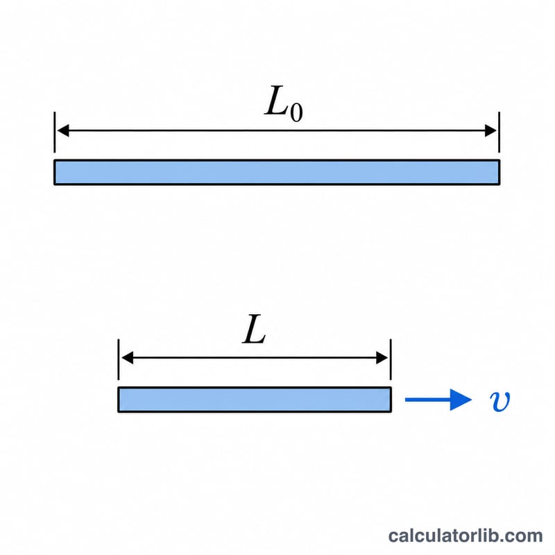 Diagram comparing a stationary rod of proper length to a shorter moving rod