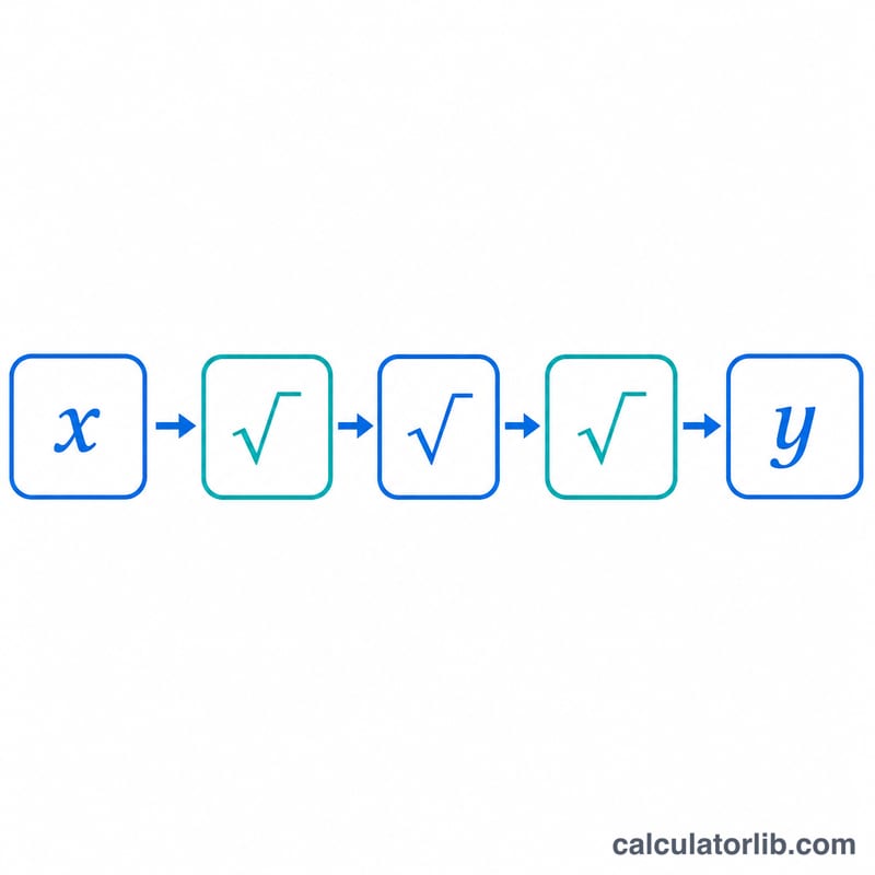 Diagrama que muestra la raíz cuarta como dos raíces cuadradas anidadas