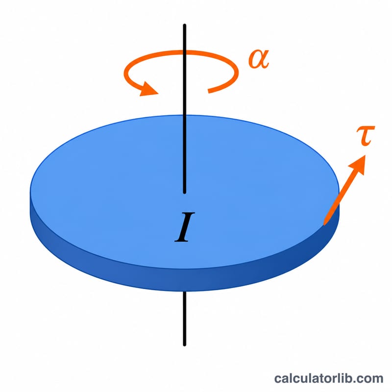 Rotating disk showing torque, angular acceleration and moment of inertia