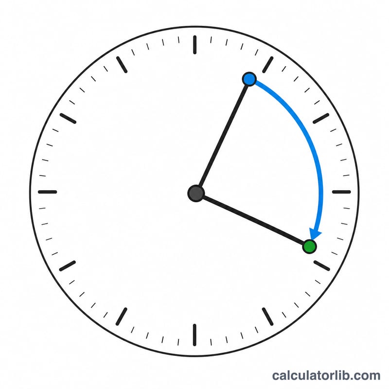 Circular clock face showing an arc swept from a start time to an end time