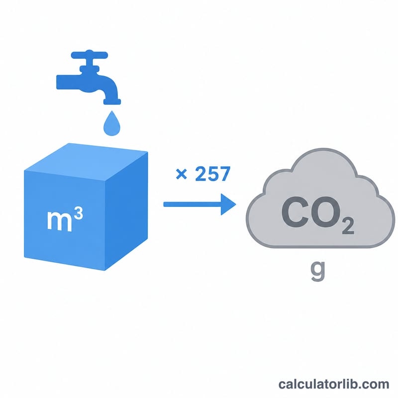 1立方メートルの水量が乗算係数によってCO2量に換算される様子を示す図