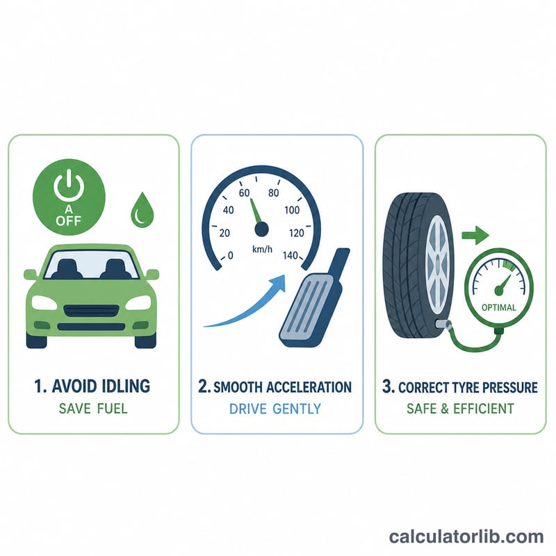 Three eco-driving factors: idling stop, gentle acceleration, correct tire pressure