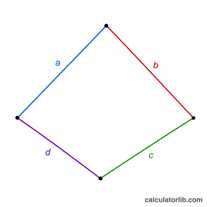 Irregular quadrilateral with four sides labeled a, b, c, d