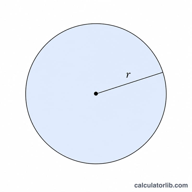 Circle with radius r marked from center to edge, shaded interior area
