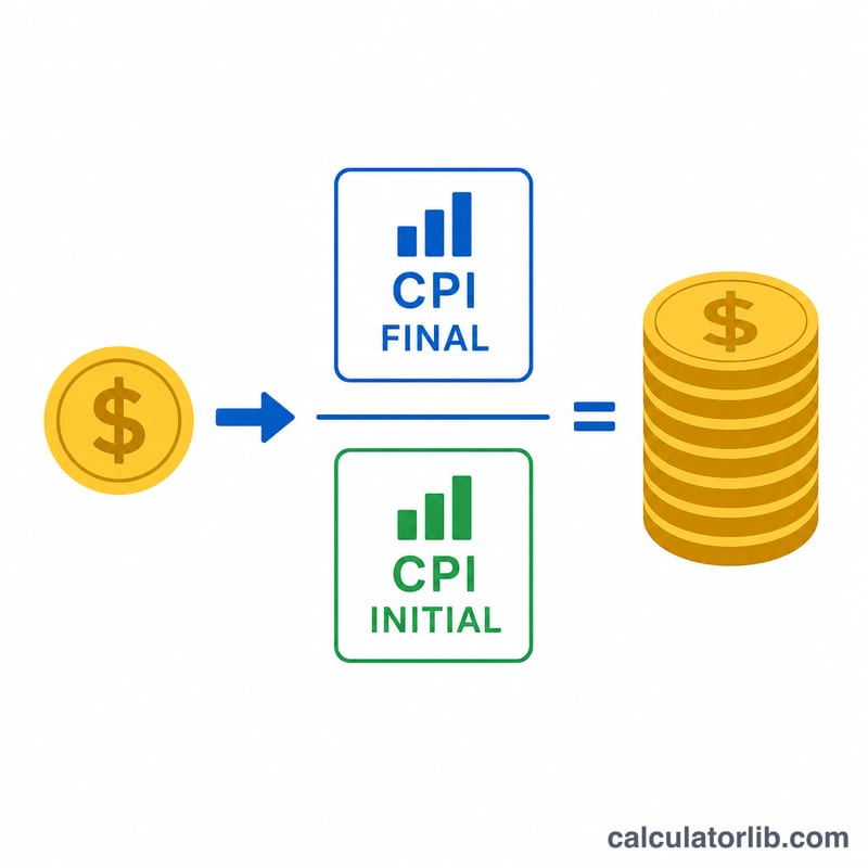 Diagram showing an initial amount multiplied by the ratio of final to initial CPI giving an adjusted amount