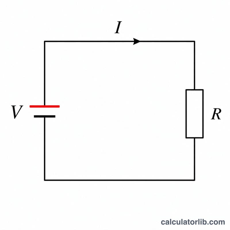 Simple circuit with battery V, resistor R, and current I