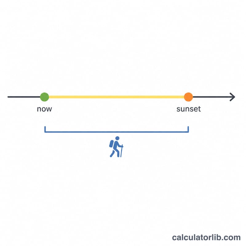 Timeline showing daylight remaining between now and sunset compared to hike duration